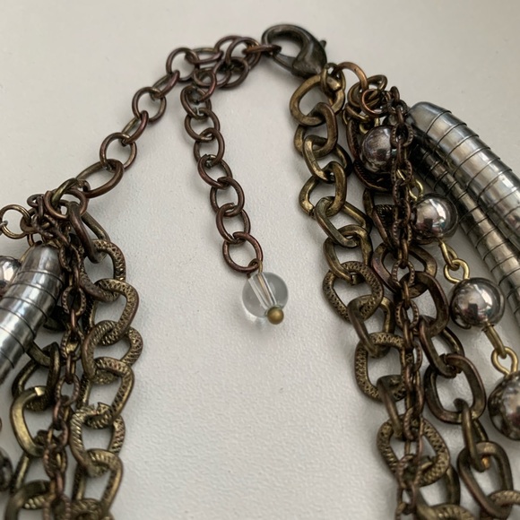 Silver and Gold Tone Chunky Multi-strand Mixed-metal Statement Necklace - Picture 6 of 8